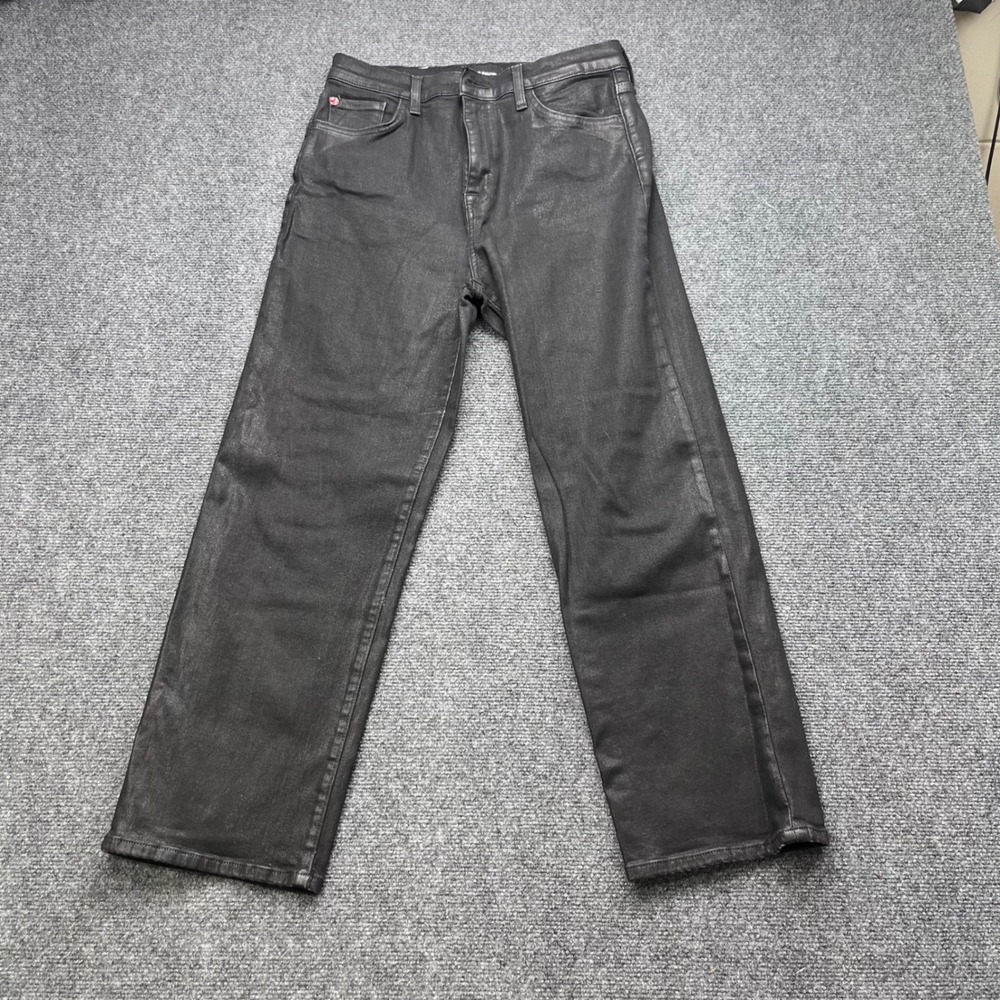 Hudson Coated Waxed High Rise Black Straight Leg Jeans